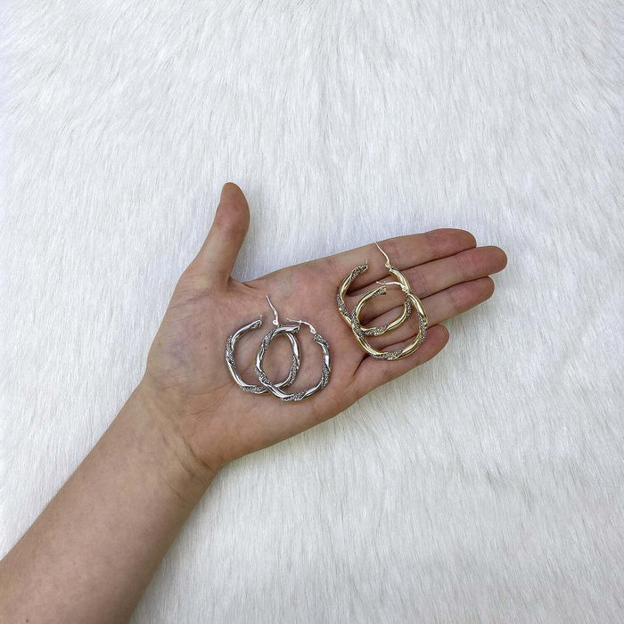 Yellow White Gold Over Sterling Silver Twisted Popcorn Shiny Hoop Earrings 33mm