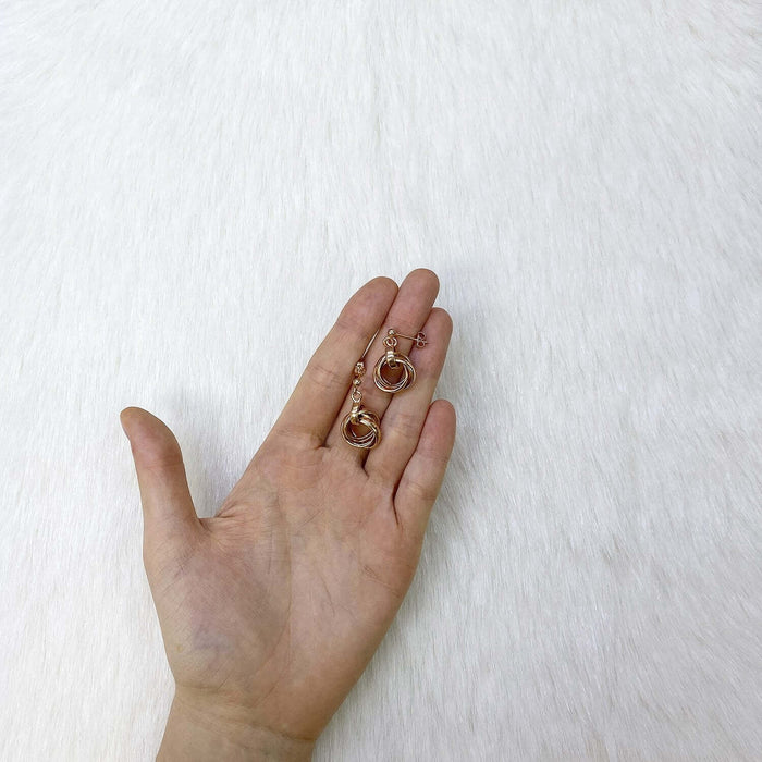 Rose Gold Over Sterling Silver Drop Love Knot Push Back Stud Earrings