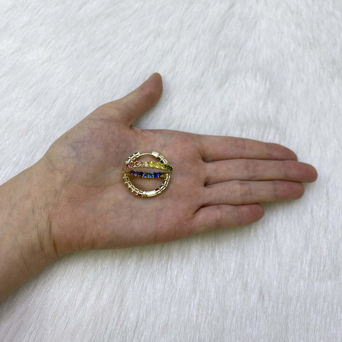 Yellow Gold Over 925 Silver Princess-Cut Rainbow Colorful Hoop Earrings 28mm