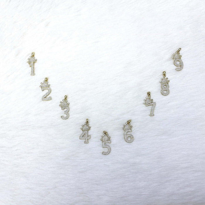 14K Yellow Gold CZ Crown Number 1 2 3 4 5 6 7 8 9 Pendant