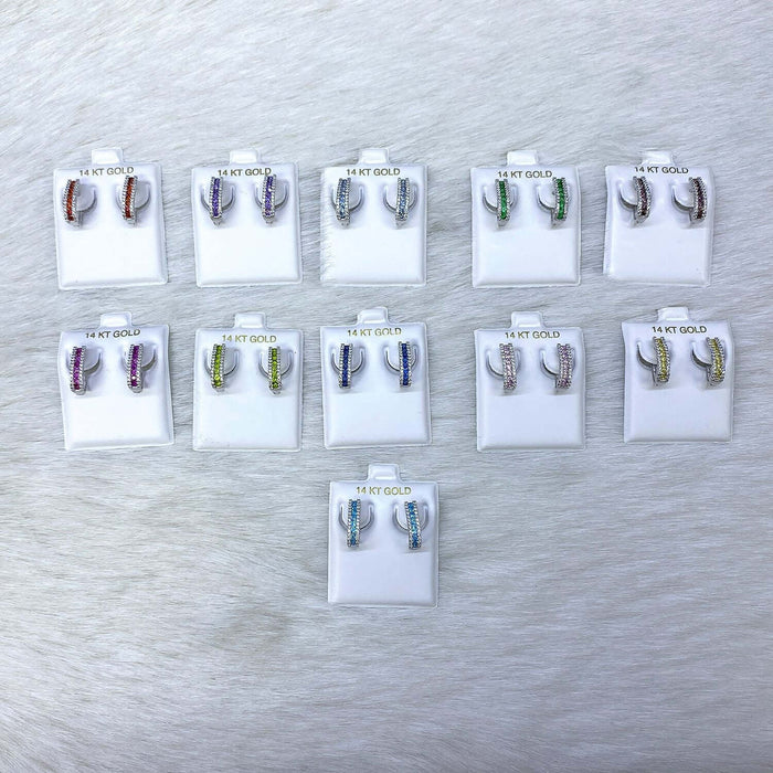 14K White Gold 3 Row Birthstone Latch Back Earrings