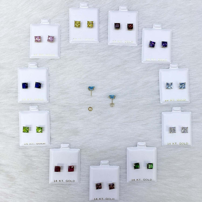 4Ct. T.W Princess-Cut Birthstone 14K Yellow Gold Screw Back Stud Earrings