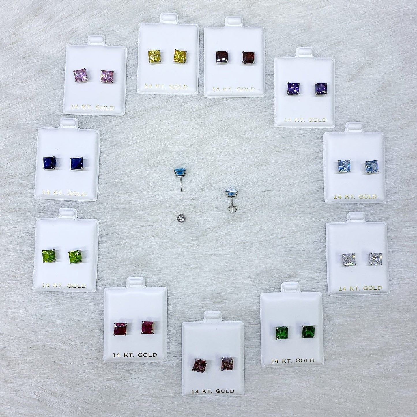 4Ct. T.W Princess Cut Birthstone 14K White Gold Screw Back Stud Earrings