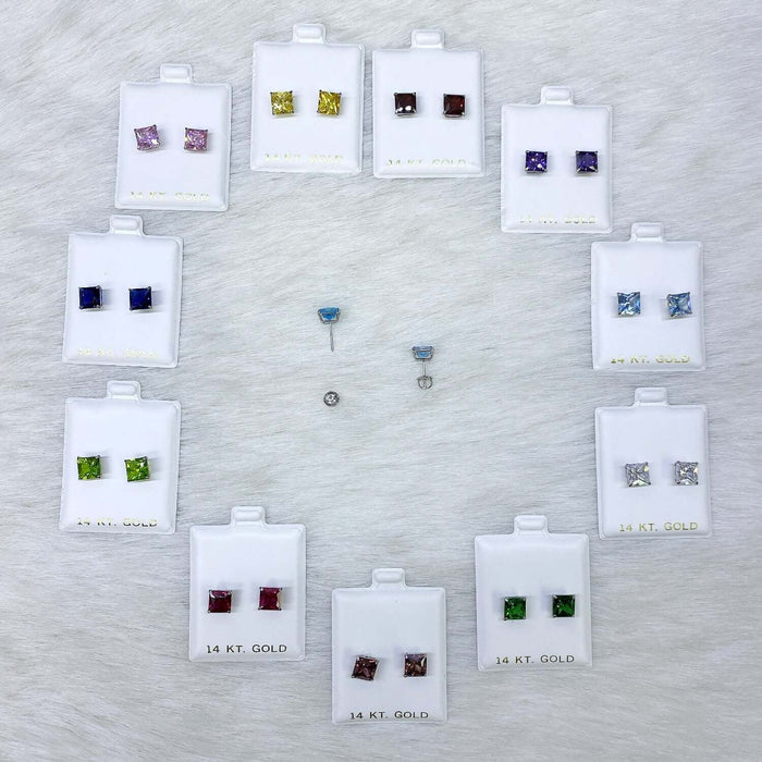 4Ct. T.W Princess-Cut Birthstone 14K White Gold Screw Back Stud Earrings