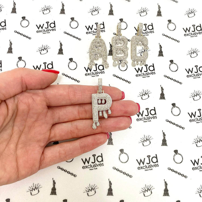 0.65CTW Natural Diamond 10K Gold Dripping Initial Letter Pendant 1.6"