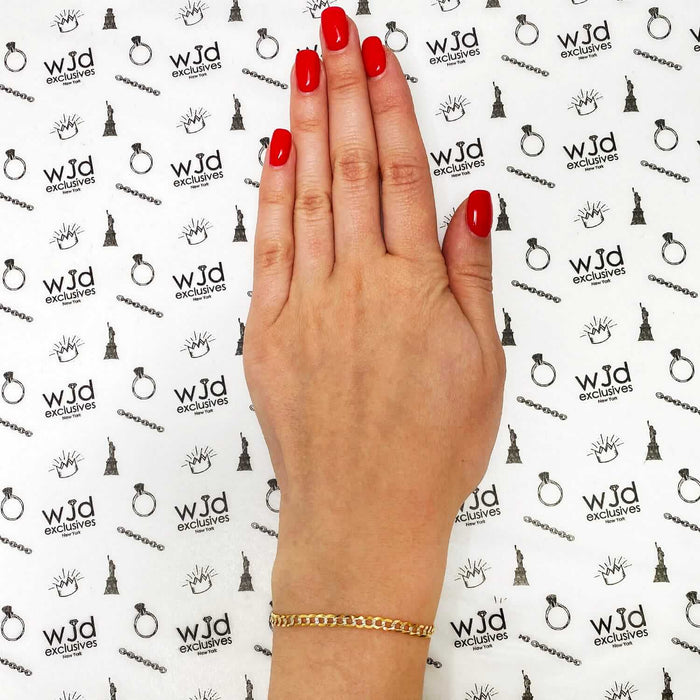 14K Yellow Gold 3.2mm Diamond-Cut Pave Cuban Curb Bracelet (Solid Links) 6"-7.5"