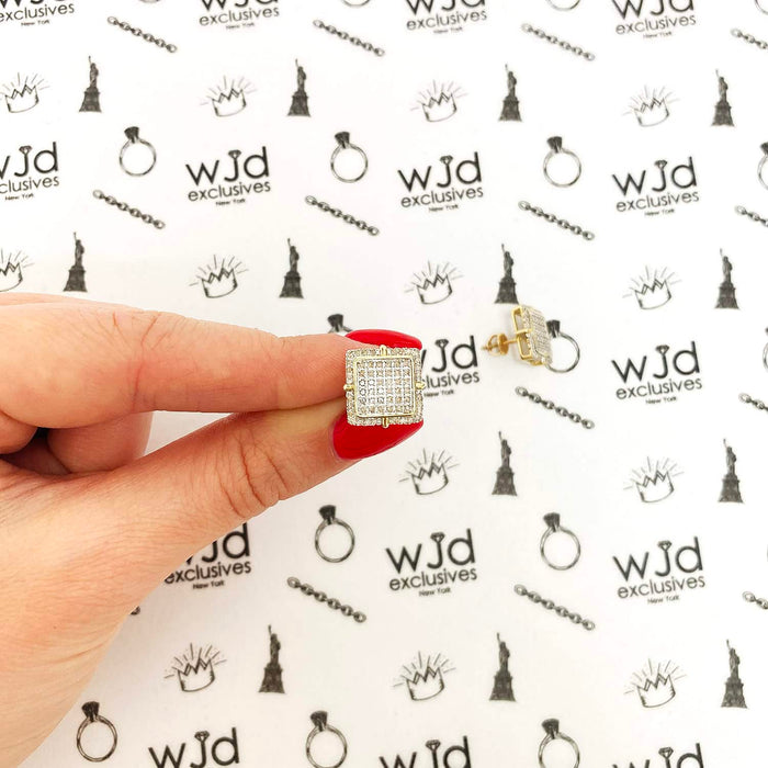 .60CT TW Natural Diamond 3D Square 10K Yellow Gold Screw Back Stud Earrings 13mm