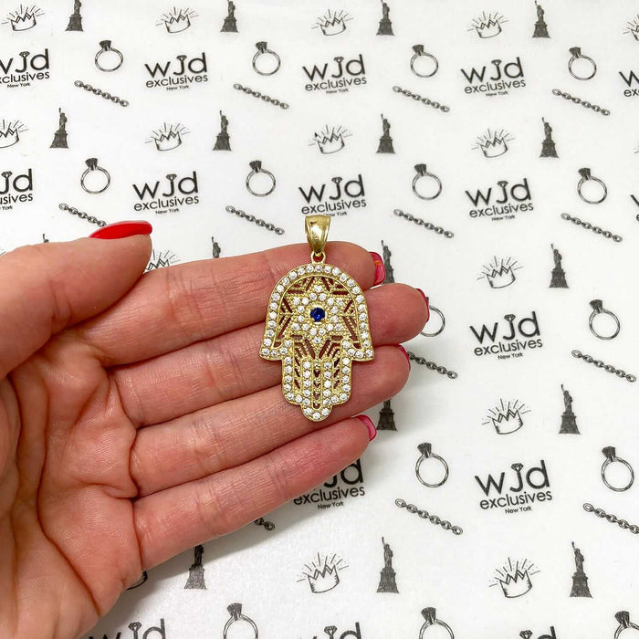 CZ And Sapphire 10K Gold Yellow Star David Hamsa Pendant