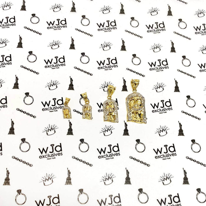 10K Gold Yellow White Diamond-Cut Jesus Head Pendant 0.8”-2.8"