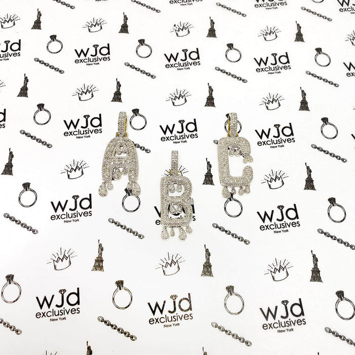 0.65CTW Natural Diamond 10K Gold Dripping Initial Letter Pendant 1.6"