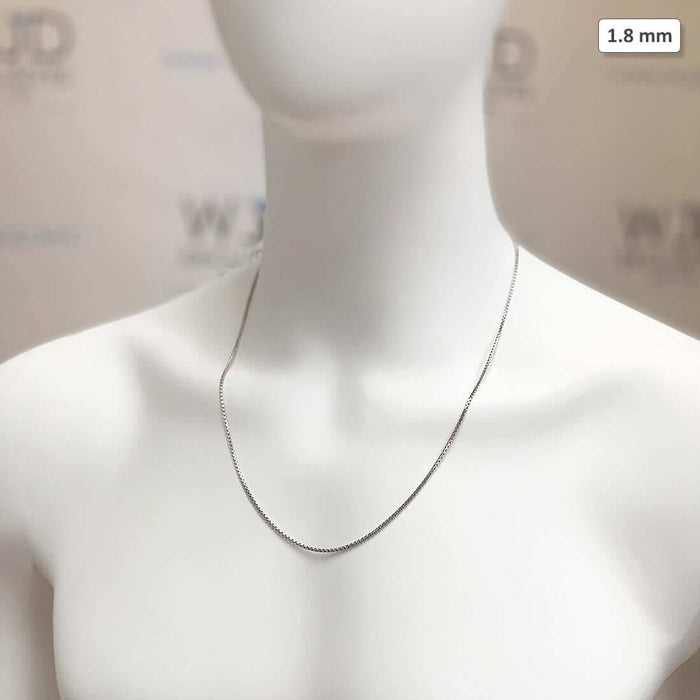 14K White Gold 1.8mm Round Box Chain (Solid Links) 16"-30"