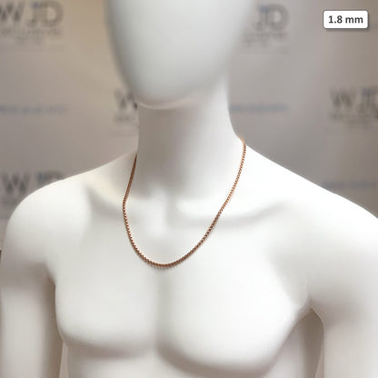 14K Real Gold Rose 3.5mm Solid Round Box Chain Necklace 18"-30"