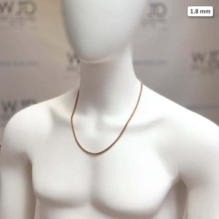 14K Rose Gold 3.5mm Round Box Chain (Solid Links) 18"-30"