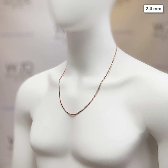 14K Rose Gold 2.4mm Round Box Chain (Solid Links) 16"-30"