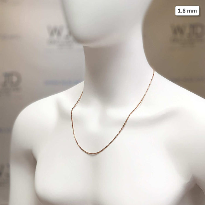 14K Rose Gold 1.8mm Round Box Chain (Solid Links) 16"-30"