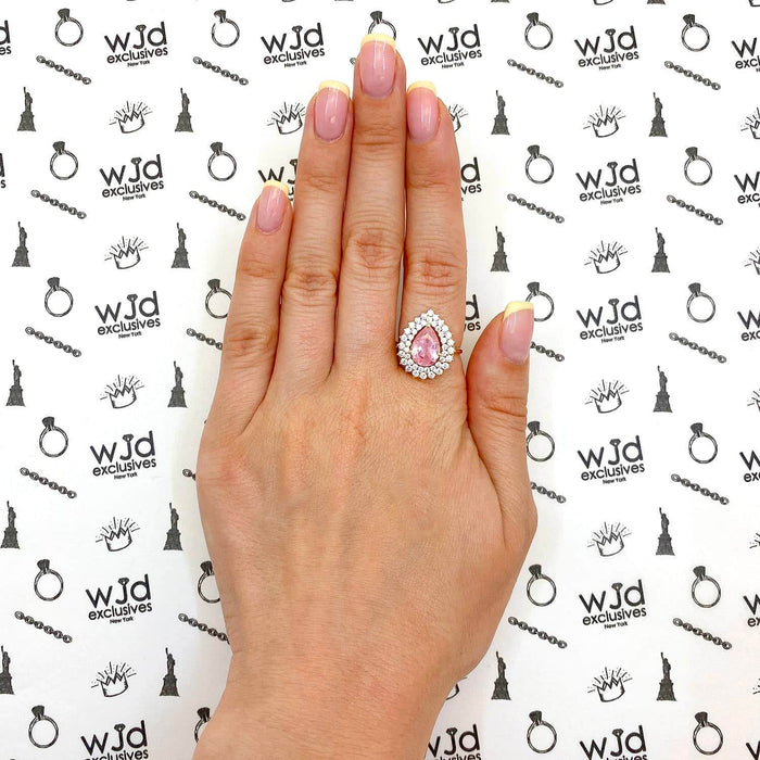 2.75CTW Pear Pink Tourmaline CZ 14K Gold Halo Cocktail Ring