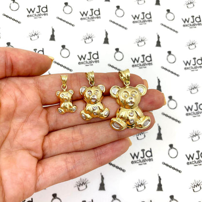 10K Yellow Gold Puffed Teddy Bear Charm Pendant 0.80"-1.40"