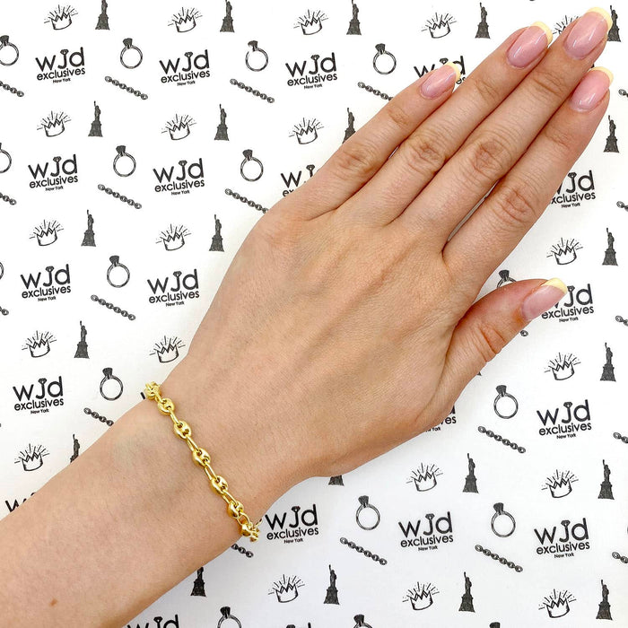 18K Yellow Gold Over Sterling Silver 4.5mm Puffed Mariner Bracelet (Solid Links) 7" 8"