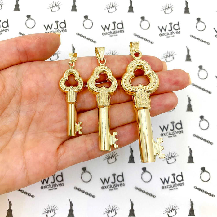 10K Yellow Gold Hollow Puffed Key Pendant 1.97"-2.95"