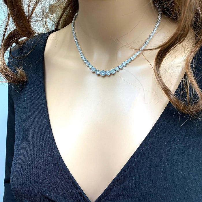 52CT CZ White Gold Over Sterling Silver Graduated Tennis Necklace 16"-18"