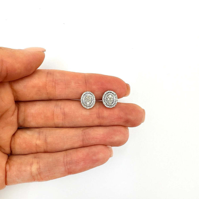 0.30CTW Natural Diamond 925 Sterling Silver Oval Screw Back Earrings 7.6mm - WJD Exclusives