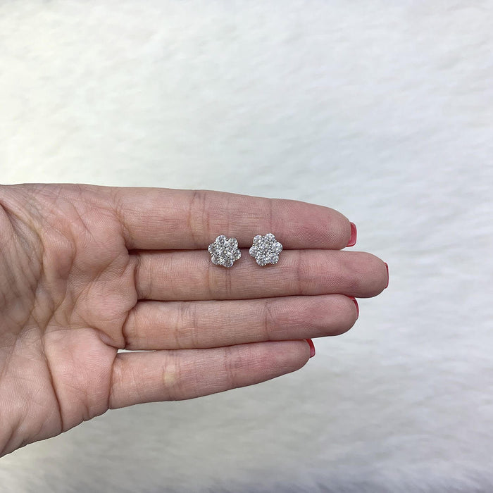 1.50CTW CZ 14K White Gold Round Flower Cluster Stud Earrings