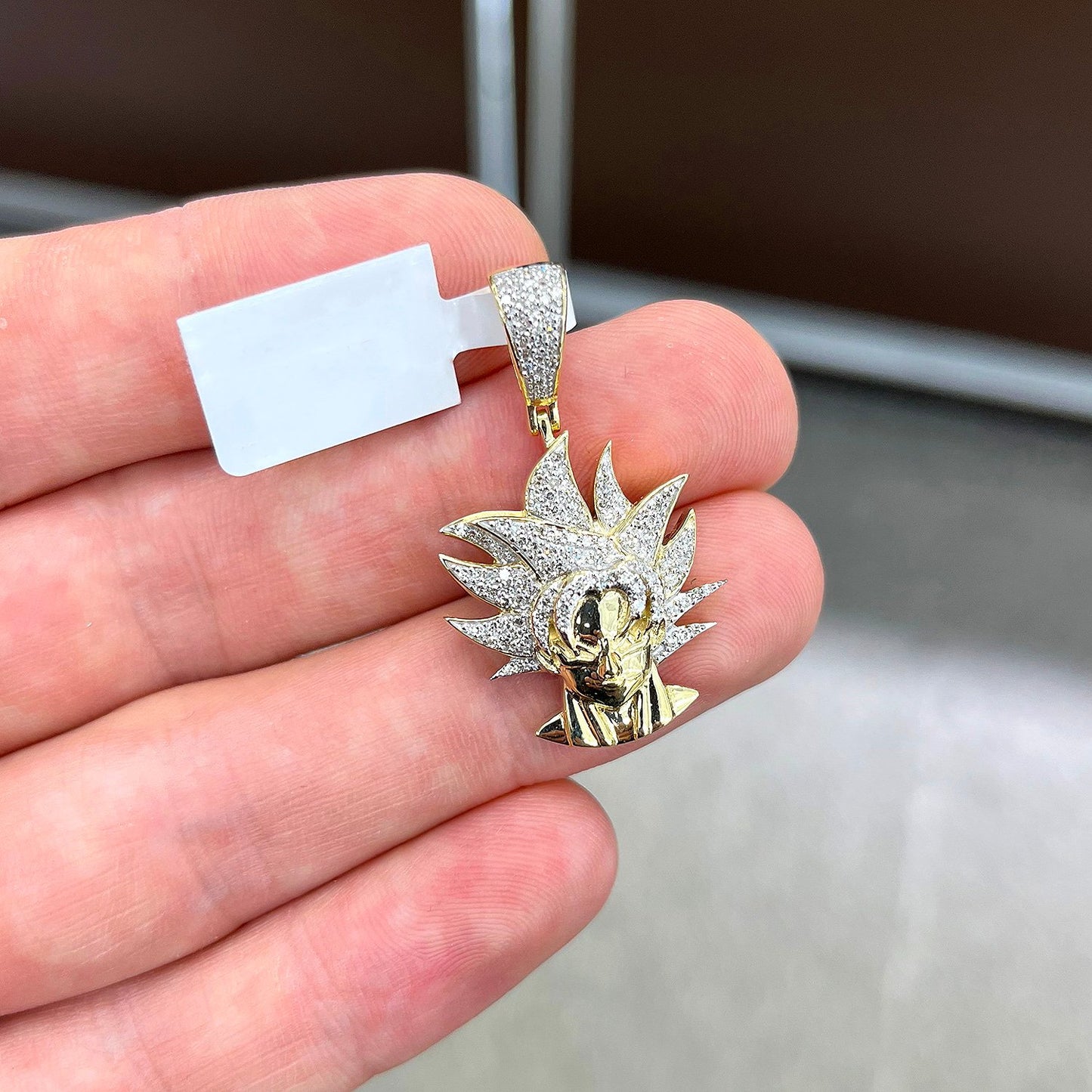 0.50CTW Real Diamond Real 10K Gold Dragon Ball Son Goku Charm Pendant 1.5"