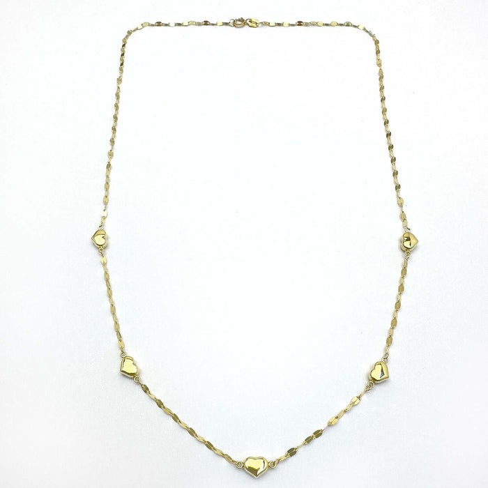 14K Yellow Gold 2mm Mirror - Link Heart Charms Chain (Solid Links) 18" - WJD Exclusives