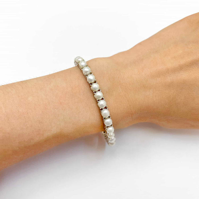 18K Gold Over Silver 5mm Cultured Pearl Tennis Bracelet 7" - WJD Exclusives