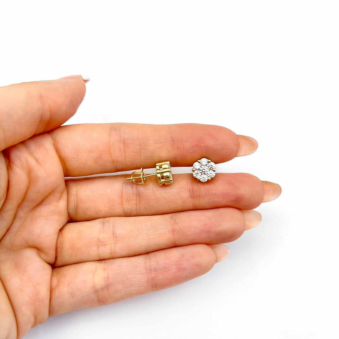 18K Gold Over Sterling Silver Zirconia Cluster Round Stud Earrings 8mm