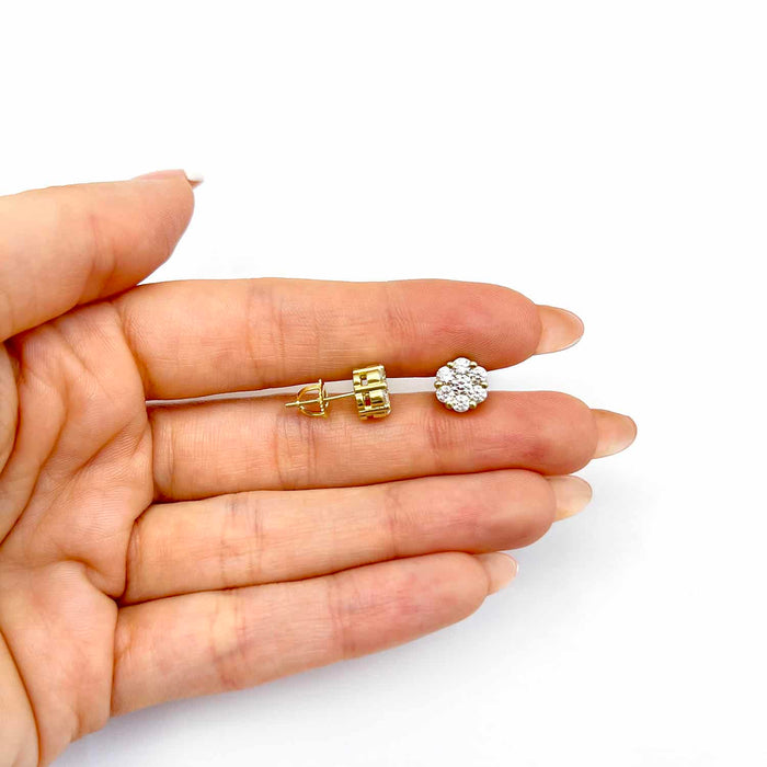 18K Gold Over Sterling Silver Zirconia Cluster Round Stud Earrings 8mm - WJD Exclusives