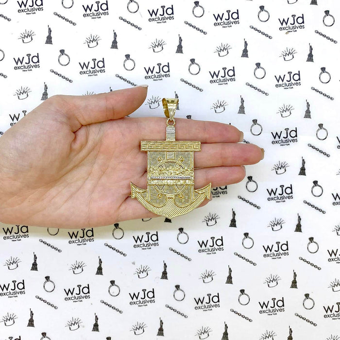 10K Yellow Gold Last Supper And Mariner Anchor Pendant 51mm x 78mm