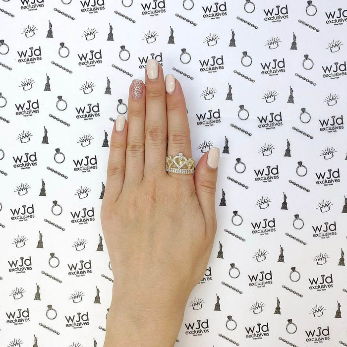 14K Yellow Gold 1.4CTW CZ Crown Heart Princess Ring