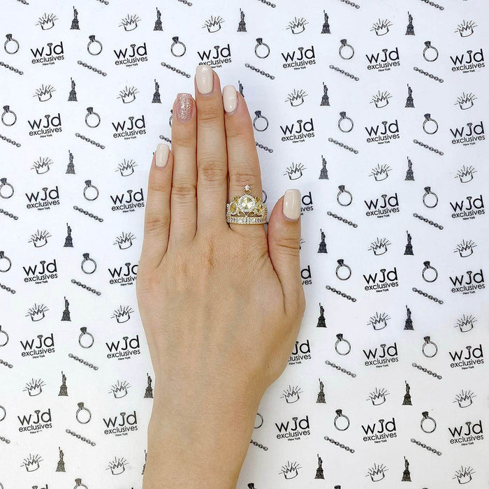 14K Yellow Gold 1.5Ct CZ Heart Royal Crown Ring