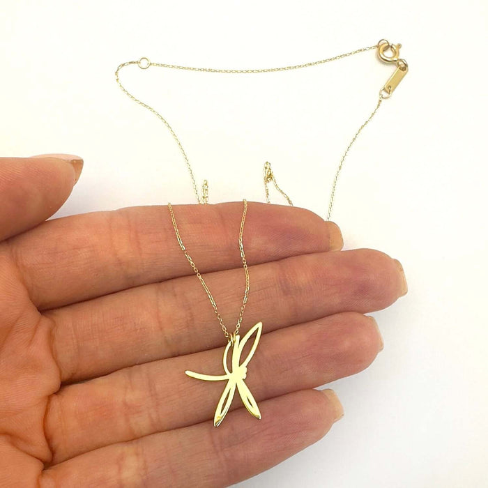 14K Gold Adjustable 16" - 18" Necklace Dragonfly Pendant - WJD Exclusives