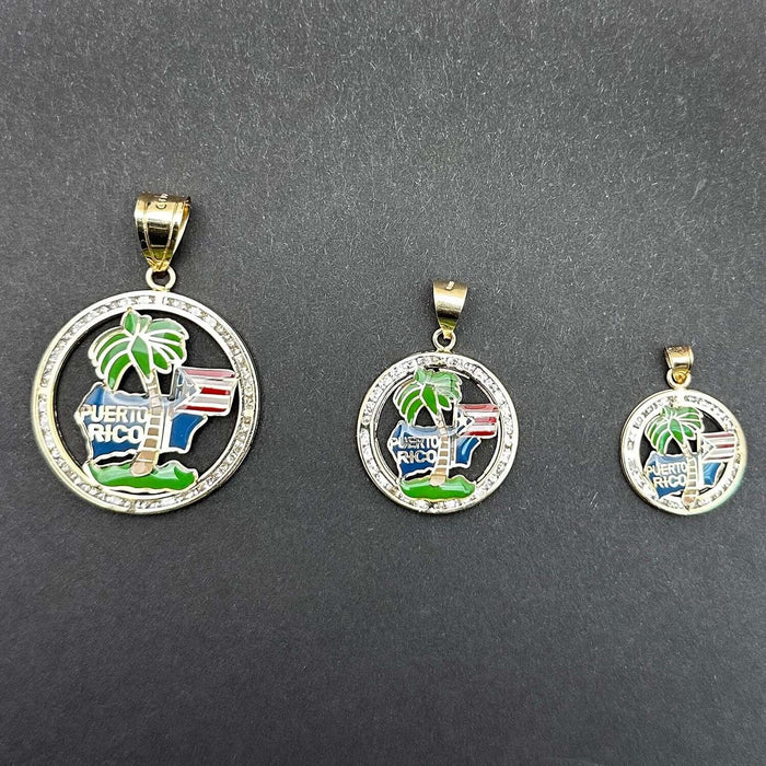 14K Gold Puerto Rico Flag Palm Tree Pendant 0.9" - 1.9" - WJD Exclusives