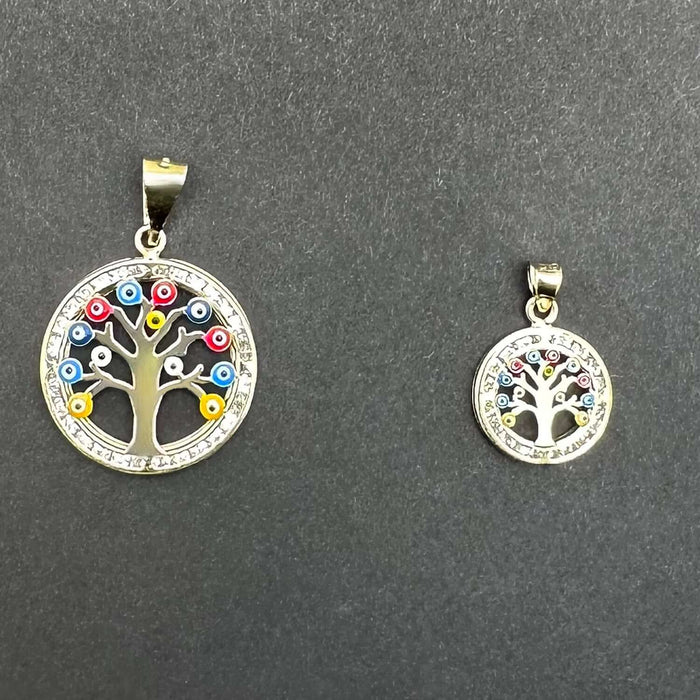 14K Gold CZ Colorful Evil Eye Tree of Life Pendant - WJD Exclusives