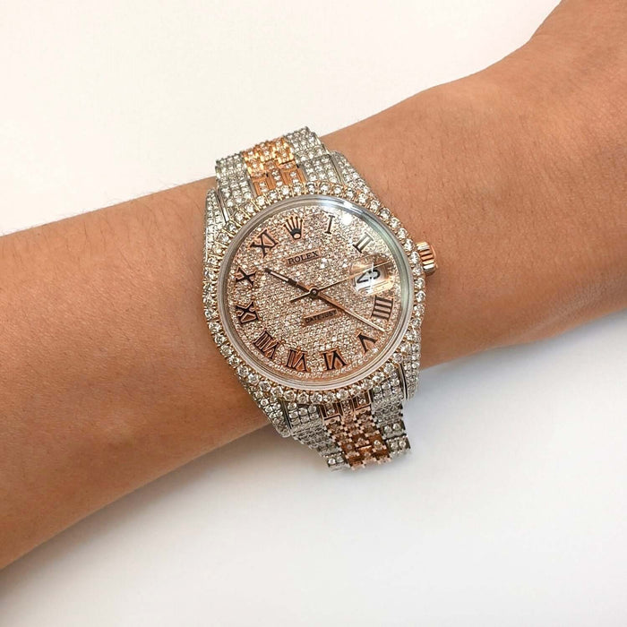 Rolex Datejust 12CTW Natural Diamond Stainless Steel White Rose Watch 36mm - WJD Exclusives