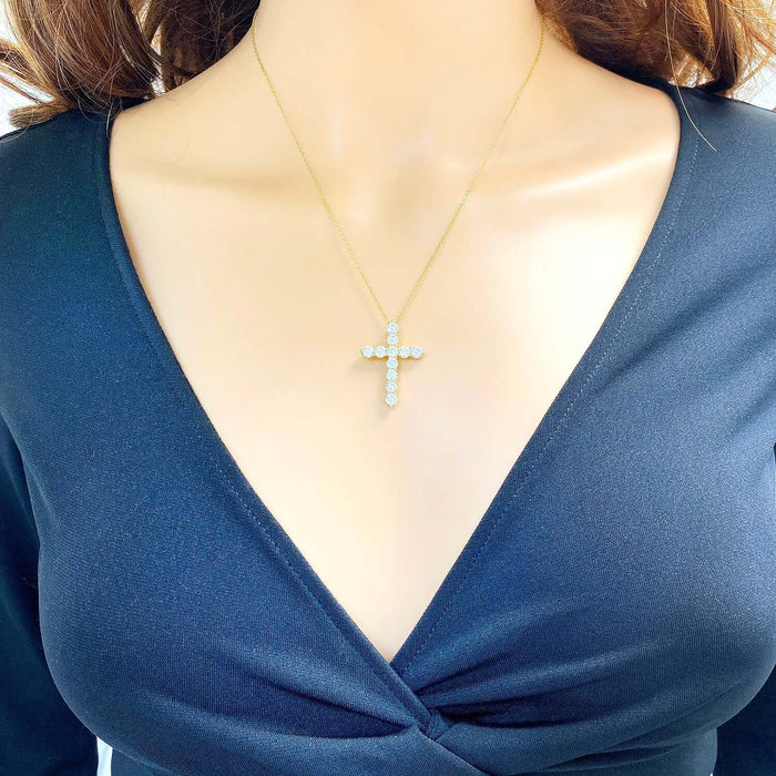 14K Yellow White Gold Over Sterling Silver CZ Cross Necklace 18"