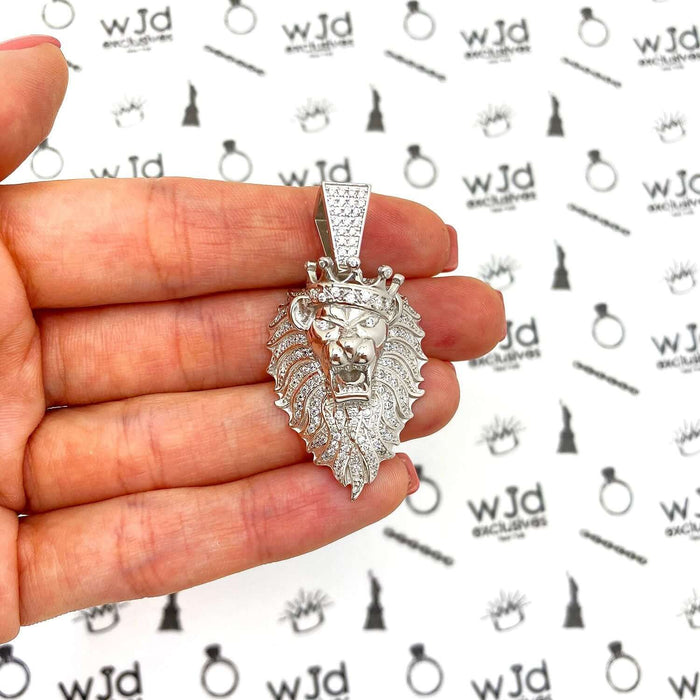 Yellow Gold Over Silver CZ Lion Crown Face Pendant 1.57"
