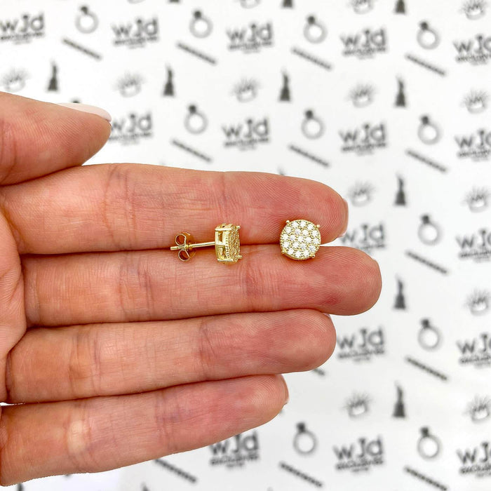 0.40CTW CZ Pave 14K Yellow Gold Round Cluster Stud Earrings