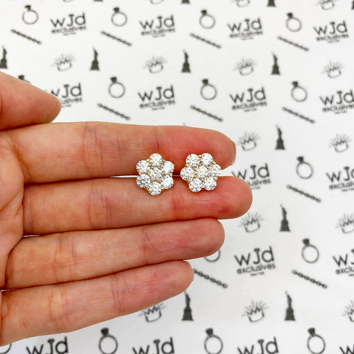 3.5CTW CZ Flower Cluster 12mm 14K Yellow Gold Stud Earrings