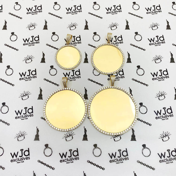 14K Yellow Gold CZ Round Memory Picture Pendant 1.2"-2"