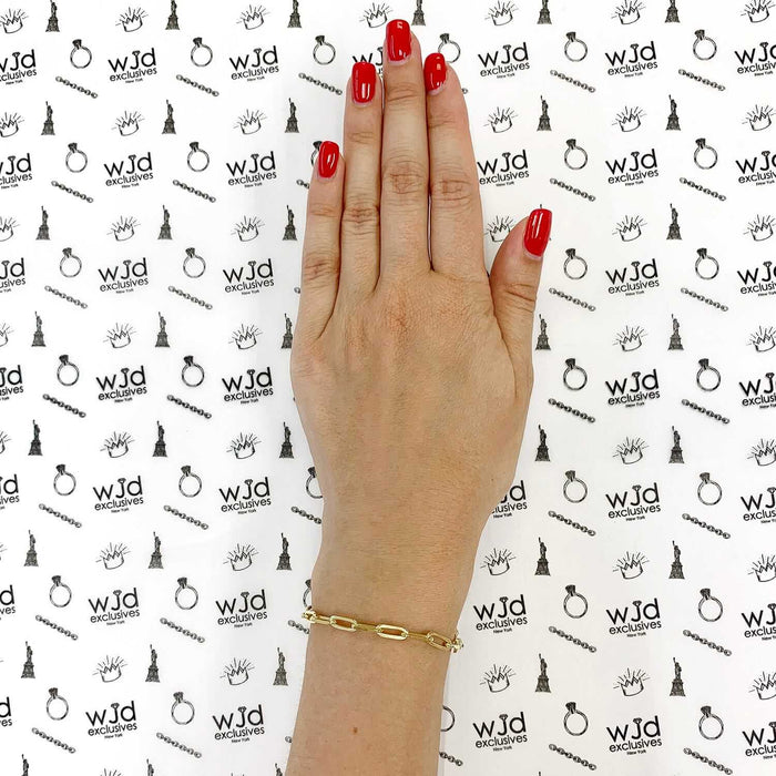 Yellow Gold Over Sterling Silver 4mm Elongated Paperclip Bracelet (Solid Links) 7" 8"