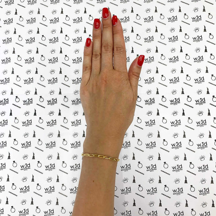 Yellow Gold Over Sterling Silver 3mm Paperclip Elongated Bracelet (Solid Links) 7"-8"