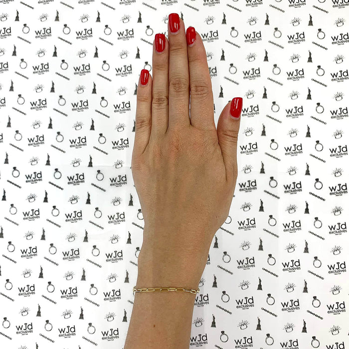 Yellow Gold Over Sterling Silver 2.5mm Elongated Paperclip Bracelet (Solid Links) 7"-8"