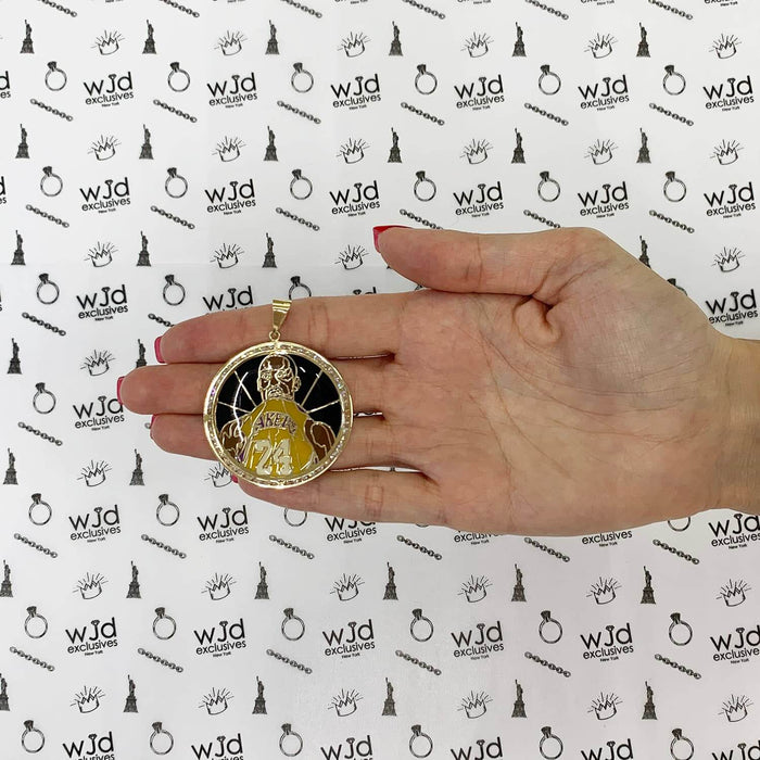 10K Yellow Gold CZ Basketball Lakers Kobe Bryant Medallion Pendant