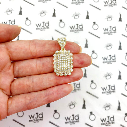 1.5CTW CZ 14K Yellow Gold Rectangle Cluster Frame Pendant 1.38"
