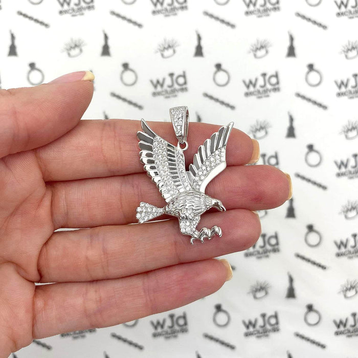 14k Yellow White Gold Over Silver White Zirconia Open Wings Eagle Pendant 1.57"
