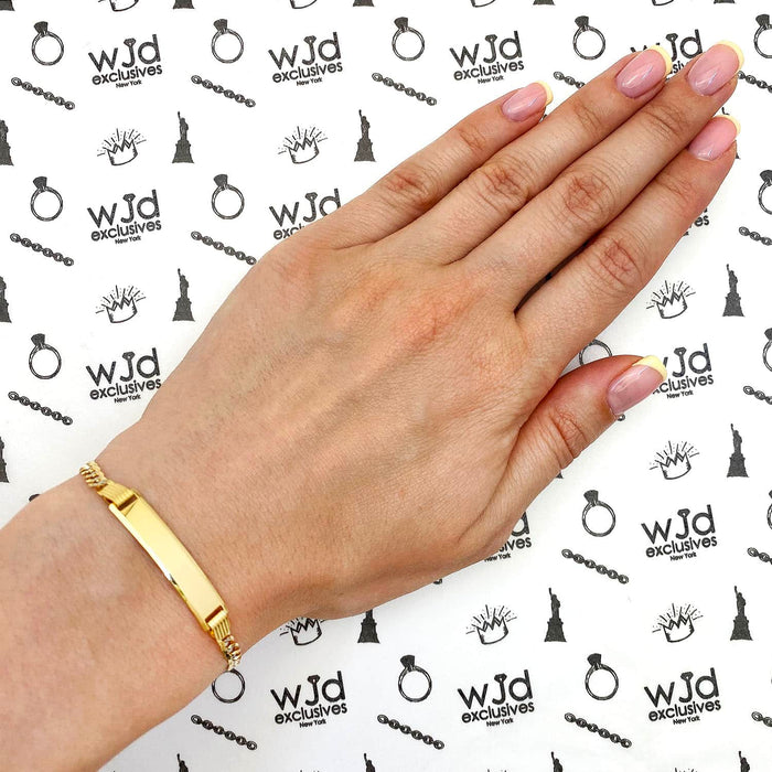 14K Yellow Gold 3.5mm Diamond-Cut Engravable Cuban ID Bracelet (Solid Links) 6"